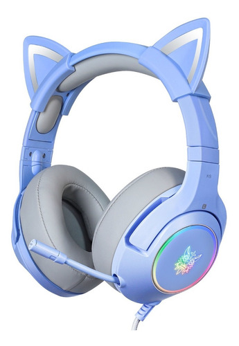 Audifonos Gamer Onikuma K9 Azules Con Orejas Y Luz Led Rgb