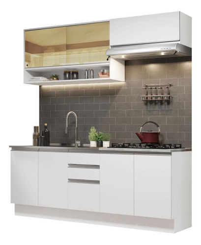 Cocina Integral Con Tarja 200cm Glamy Madesa 09 Blanco