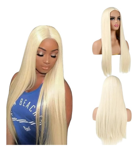 Peruca Lisa Loira Igual Cabelo Humano Com Silk Top 70cm 