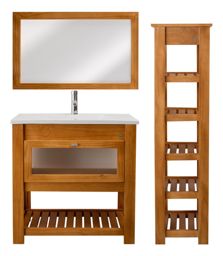 Combo Baño Vanitory 80cm Bacha Tolva Organizador Espejo 