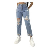 Pantalon Mom Jeans De Mujer Destroyed Rigido Hq3381
