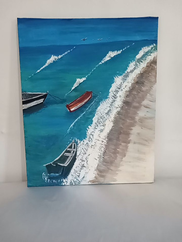 Cuadro Marina Mañana De Playa. Pintado A Mano 40x50 Cm