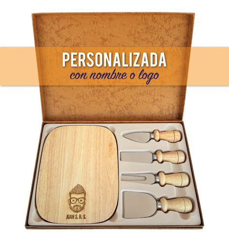 Tabla De Quesos Personalizada Grabado Madera Y Utensilios