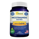 Nicotinamida Con Coq10 (120 Cápsulas) - Vitamina B3 500 Mg Sabor Sin Sabor