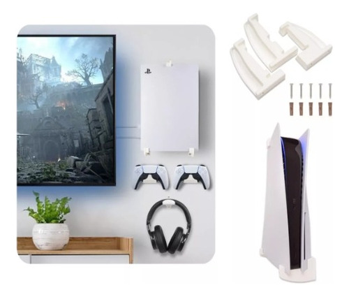 Kit Soporte Pared Ps5 + 2 Sop Gamepad + Soporte Auriculares