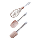 Kit 3 Utensílios De Cozinha Domésticos Fouet Colher Espatula