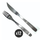 Set 12 Cubiertos Rayados Tenedor Cuchillo Acero Inox Gastro