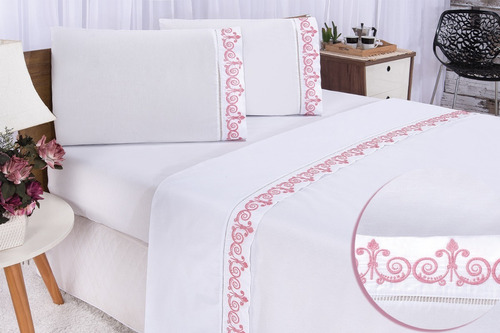 Lençol Casal Com Elastico Queen Size  Algodao Atenas Rose 