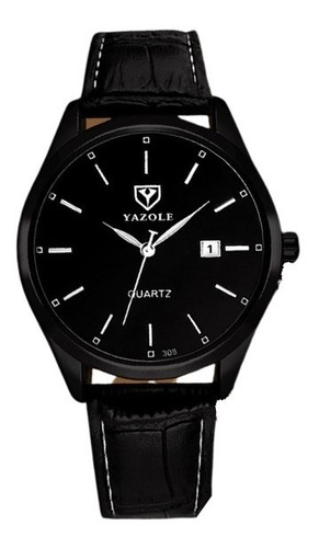 Reloj  Para Hombre  Elegante Acero Vidrio Calendario Negro