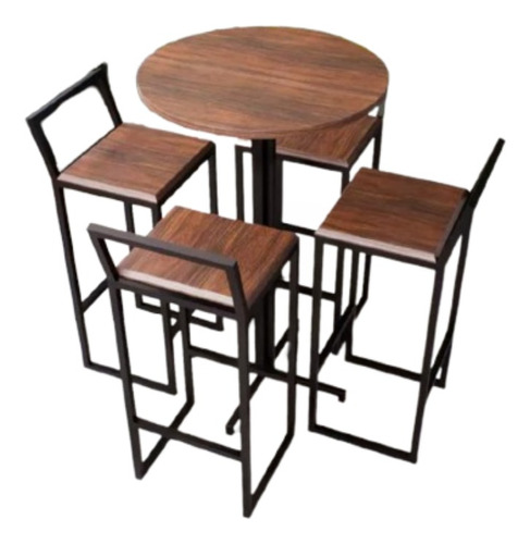 Conjunto Mesa Alta Bistrô Redonda 4 Banquetas Confort Imbuia