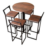 Conjunto Mesa Alta Bistrô Redonda 4 Banquetas Confort Imbuia