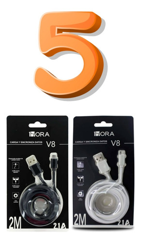 Kit 5 Piezas Cable Usb V8 2.1a 2 Metros Mayoreo 1hora Cab178