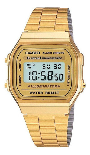 Relógio Unissex Casio Vintage A168wg-9wdf Plaque Ouro Cor Da Correia Dourado Cor Do Bisel Dourado Cor Do Fundo Cinza Primeira Linha Genuína