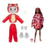 Barbie Cutie Reveal Muñeca Gatito Disfrazado De Panda Rojo