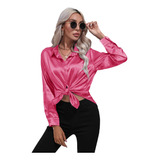 Blusa Camisa Mujer De Saten Elegante Oficina Manga Larga