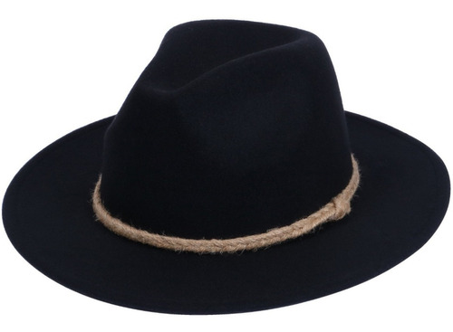 Chapéu Fedora Preto Cordão Barbante Aba Longa Show De Estilo