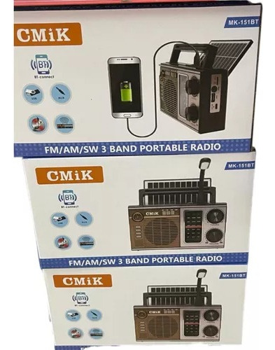 Radio Solar Bluetooth,usb,aux Fuente De Carga Cmik-151bt
