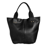 Bolsa Tote Cla-cle 01 Design Liso De Couro Bovino  Preta Alças De Cor Preto