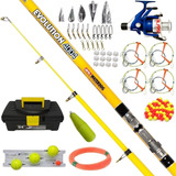 Kit Pesca Gtx + Caja Super Completa Variada + Telescopica Accesorios Lineas Tanza Plomadas Boya Esmerillones Mosquetones