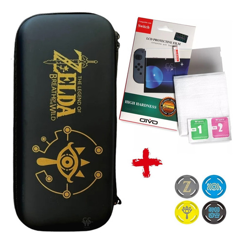 Case Nintendo Switch Zelda + Pelicula Vidro + 4 Grip Zelda