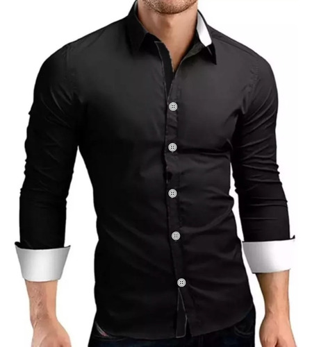 Camisa Social Masculino Slim Fit Manga Longa Não Amassa