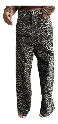 Pantalon Ancho Wide Leg Animal Print Rigido Moda Mujer Denim