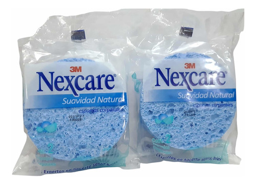 2 Paq De 2 Esponjas De Baño Suavidad Natural Nexcare Color Azul Rayado