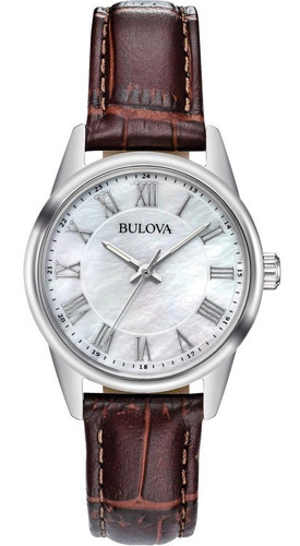 Reloj Bulova Classic Dress 96l271 Original Dama Color De La Correa Café Color Del Bisel Plateado Color Del Fondo Blanco