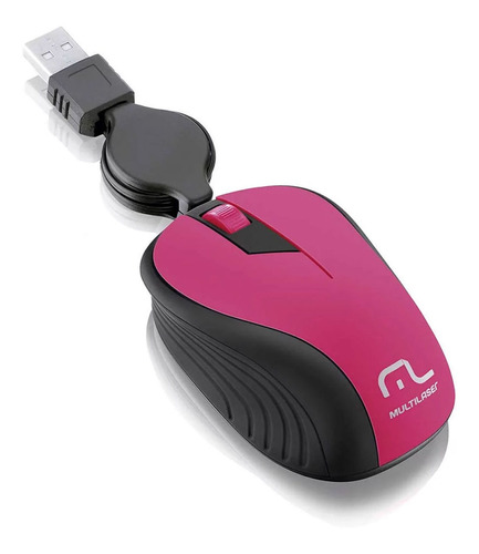 Multilaser Mouse Optico Usb Retractil Rosa Mo233arg