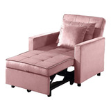 Sofa Cama Convertible 3 En 1 Franela Imitacion Rosa Afuson