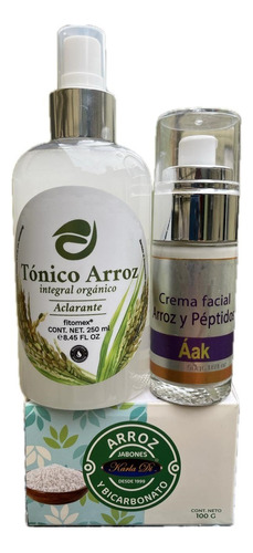 Kit Aclarante Facial De Arroz (jabón, Tónico Y Crema)