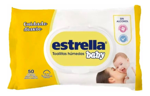 Toallitas Húmedas Estrella Baby Cuidado Diario X 50 Unidades