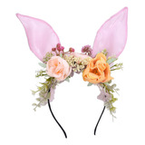 Diadema Con Orejas De Conejo Para Mujer, Lindo Tocado Rosa