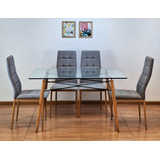 Juego Comedor Mesa Nordica Eames Haya + 4 Sillas Tapizadas