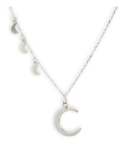 Collar Cadena Juvenil Lunas Colgantes Plata Fina Ley 925 