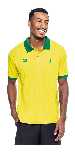 Camiseta Seleção Brasileira Masculina Oficial Polo Marine