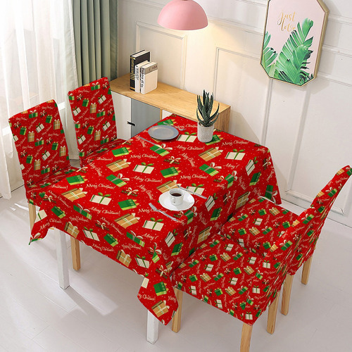 Toalha De Mesa De Natal Impressa Papai Noel+capa De Cadeira