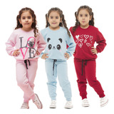 Kit3 Conjuntos De Inverno Moletom Infantil Feminino Meninas 