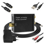 Kit Conversor Áudio Digital Analógico Cabos Optico P2 X Rca