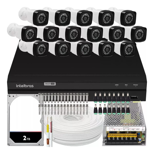 Kit Dvr Intelbras 16 Canais H.265 2tb 16 Câmeras Full Hd 20m