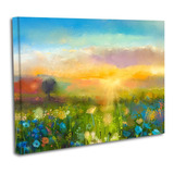 Cuadro Lienzo Canvas 45x60cm Atardecer Campo Flores Oleo