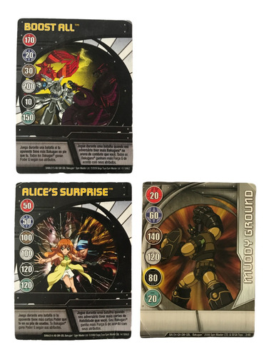 3 Tarjetas Cards Bakugan Spin Master Muddy Ground Boost All 