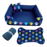  Caminha Pet  P Cachorro Pequeno 50x50 + Tapete E Mantinha Cor Azul-marinho