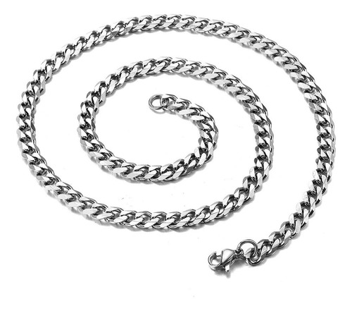 Cadena 5 Mm Cubana Para Hombre De Acero Color Plata 90 Cm