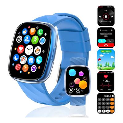 Relojes Inteligentes Smartwatch Para Ninos Pthtechus 1.75 Pantalla Ip68 Con Bluetooth|usb|compatible Llamadas|notificación De Mensajes|medidor De Glucosa Digital|regalos Niños Y Niñas|color Azul Full | Meses sin interés