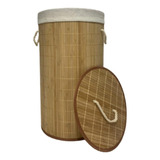 Cesto Bambu Forrado Roupas Sujas Lavanderia Banheiro Alças