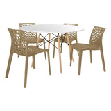 Mesa De Jantar Eiffel Branca 120cm Com 4 Cadeiras Gruvyer