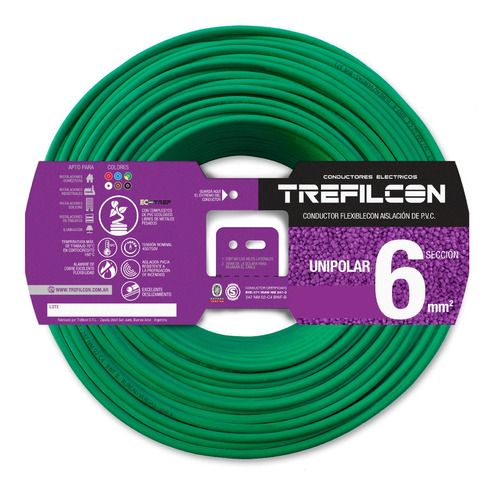 Cable Trefilcon Normalizado Unipolar 1x6mm X 100 Mts Verde