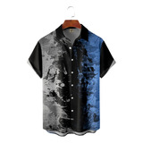 Camisa Hawaiana Unisex Con Estampado De Bloques De Color, Ca