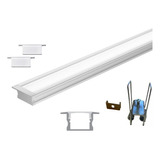 Kit 5,0 Metros Perfil Led Embutir Slim 25x9mm P/ Fita De Led